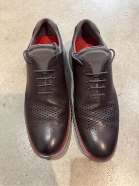 Cole Haan Men's Perforated Leather Oxfords - Dark Brown with Red Accents
